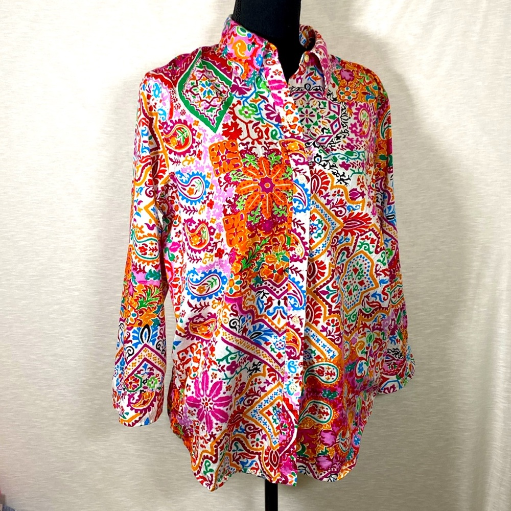 Lauren Ralph Lauren Multicolor Shirt Women’s Large 3/4‎ Sleeves Floral Paisley